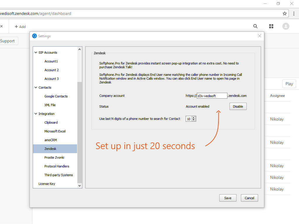 Softphone.Pro App Integration with Zendesk Support